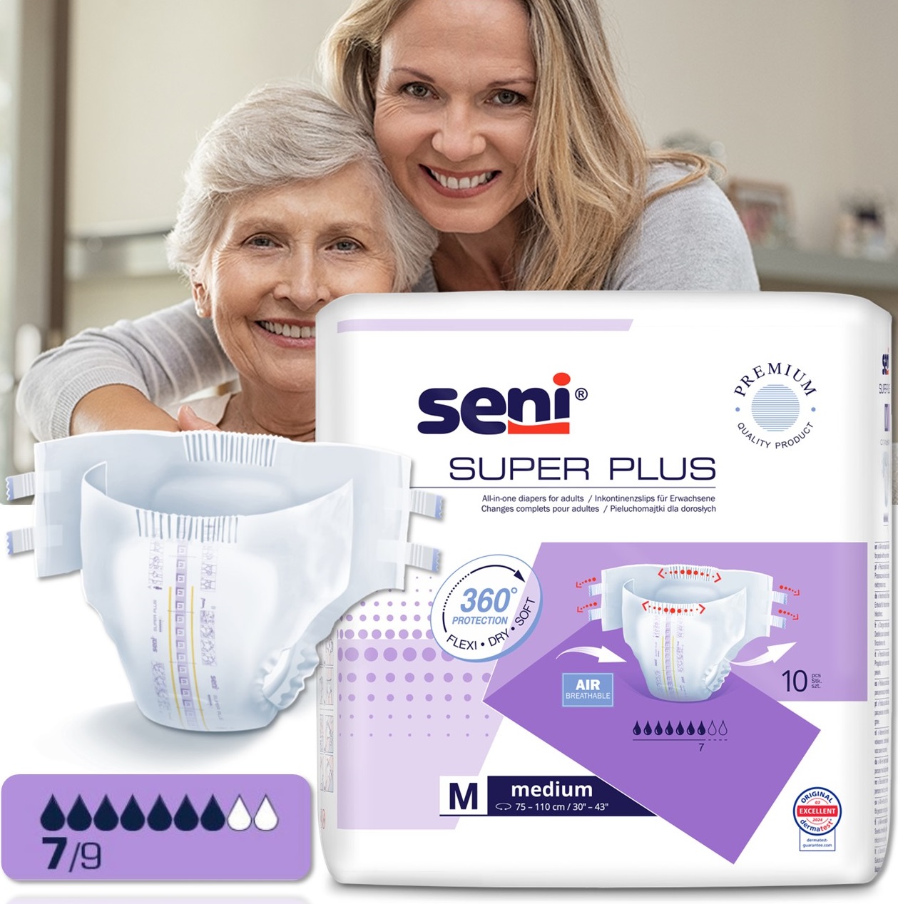 Adult Diapers | Elderly Diaper | Unisex Protective | Disposable Incontinence  Briefs with Tabs | Breathable Heavy Absorbency | Made in Poland | Seni  Super Plus | Abu Lail Medical \u0026 Sport Center, image size:1259x1268