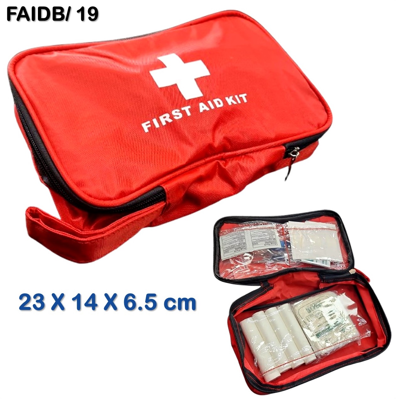 صندوق الاسعافات الاولية مجموعة إسعافات أولية (كاملة) First Aid Box Fabric 23 X 14 X 6.5 cm with first Aid Kit (Full) FAIDB19