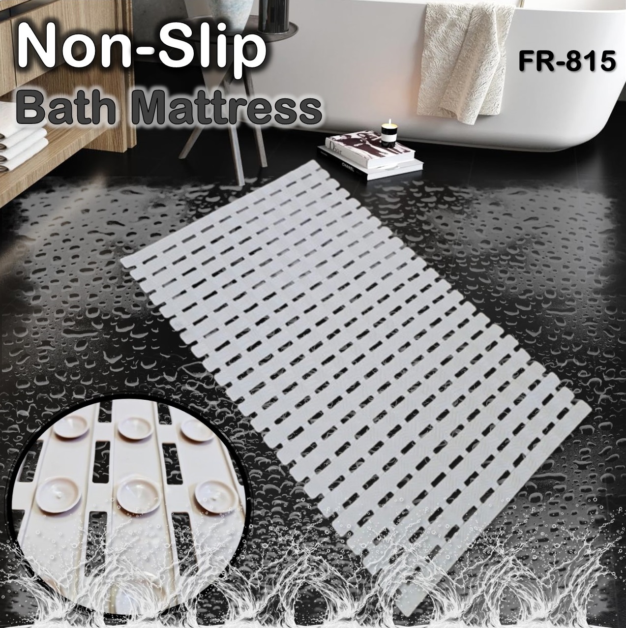 دعاسات حمام و شاور مطاطية دعاسة حمام مضادة للانزلاق للأطفال وكبار السن 80 × 19.5 سم Non-Slip Bath Mattress FR-815