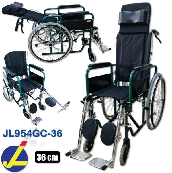 Full Reclining Wheelchair | 36 cm | with Removable Headrest | Swing-Away Adjustable Footrest | Swing-Away Adjustable Armrest | JIANLIAN JL954GC-36