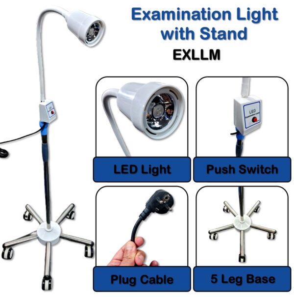 Examination Lamp | Examination Light with Stand | 360° Mobile | LED Light | 5 Leg Base | EXLLM