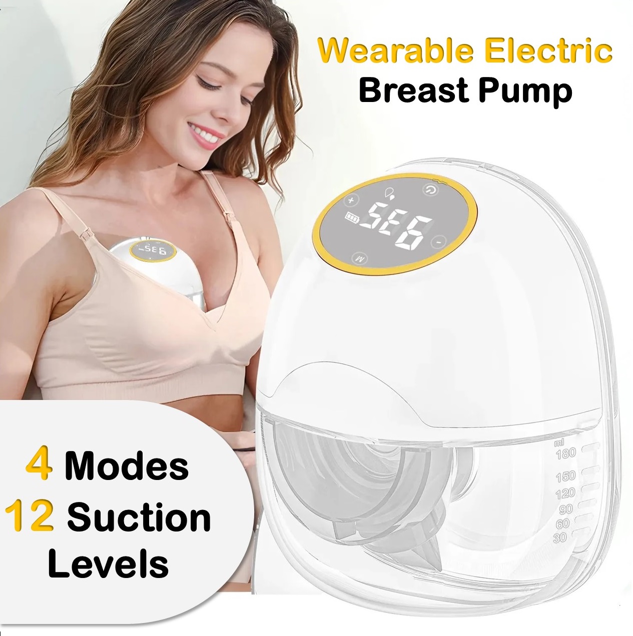 شفاط حليب كهربائية مضخة ثدي كهربائية قابلة للارتداء 4 أوضاع و 12 مستوى شفط Wearable Electric 001