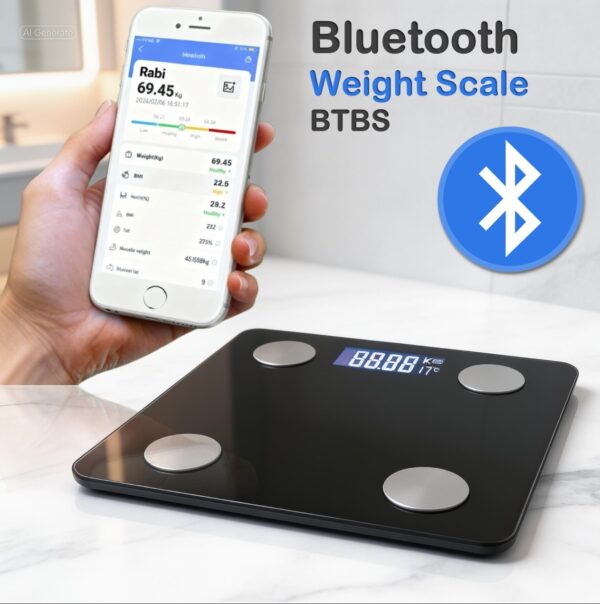 Bluetooth Weight Scale | Wireless iOS + Android Digital Bathroom Scale | Bluetooth Weight Scale | Body Fat Scale | Electronic | Weight Digital Smart BMI Analysis Scale | Weighing Machine BIA Technology | 180 kg | BTBS