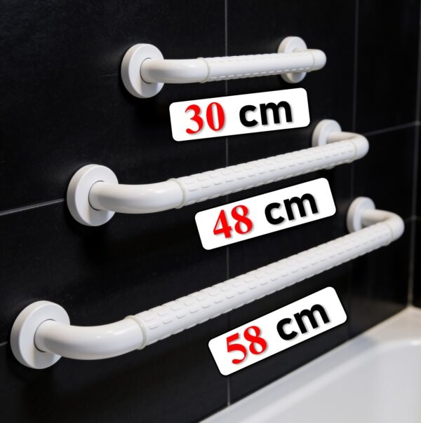Bathroom Wall Grab Bars | Bath & Shower Grab Bars | White Stainless Steel | Anti-Slip | 58 + 48 + 30 cm | Model Number: 8810