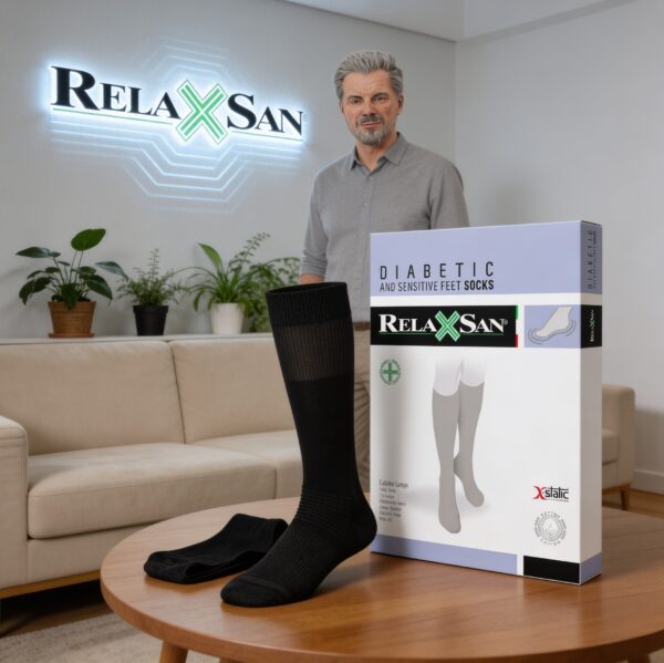 Diabetic and Sensitive Feet Socks | Cotton Socks | Black | Unisex | X-STATIC Silver Fiber without Compression | with X-Static silver fiber | Antibacterial and Thermoregulating action | Anti-Odor | High Quality | Made in Italy | Relaxsan 550L Black